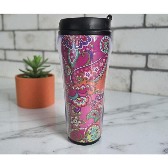 Vera Bradley Insulated Travel Coffee Cup Tumbler Pink Swirls 16 oz - Picture 2 of 9